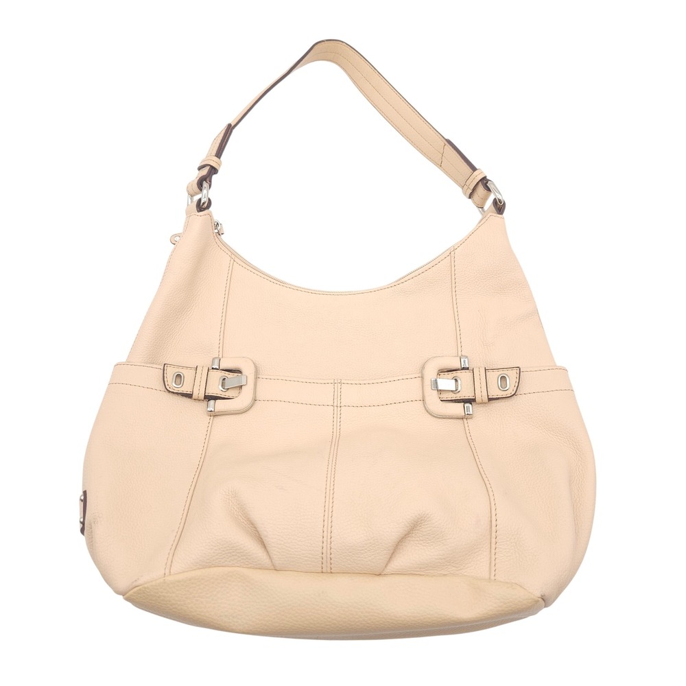 Tignanello Pebbled Leather Shoulder Bag Cream Buckle Accent Hobo Purse Bag